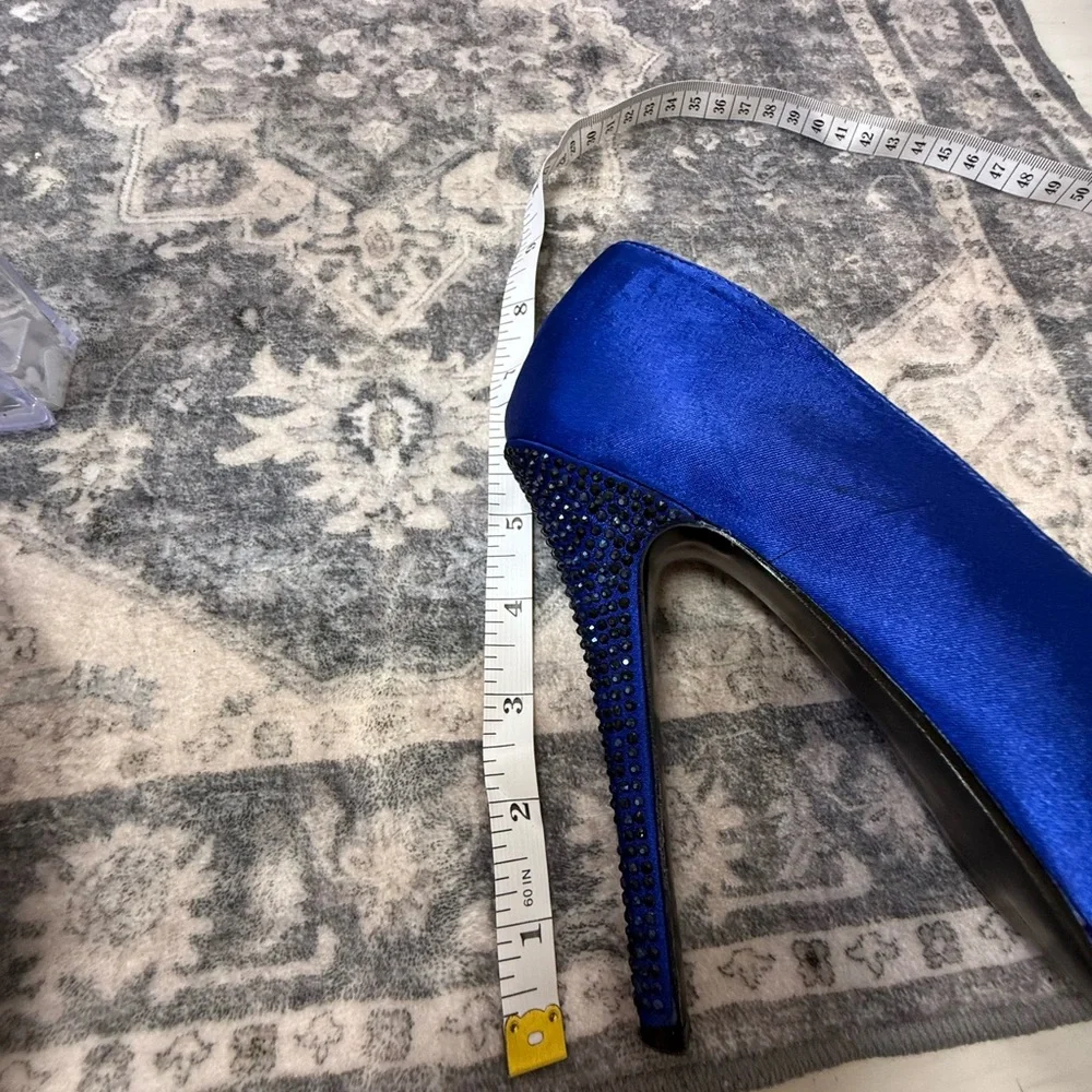 Pleaser Royal Blue Rhinestone Heels so Comfy and Sturdy to Stand and dance in - Picture 8 of 10